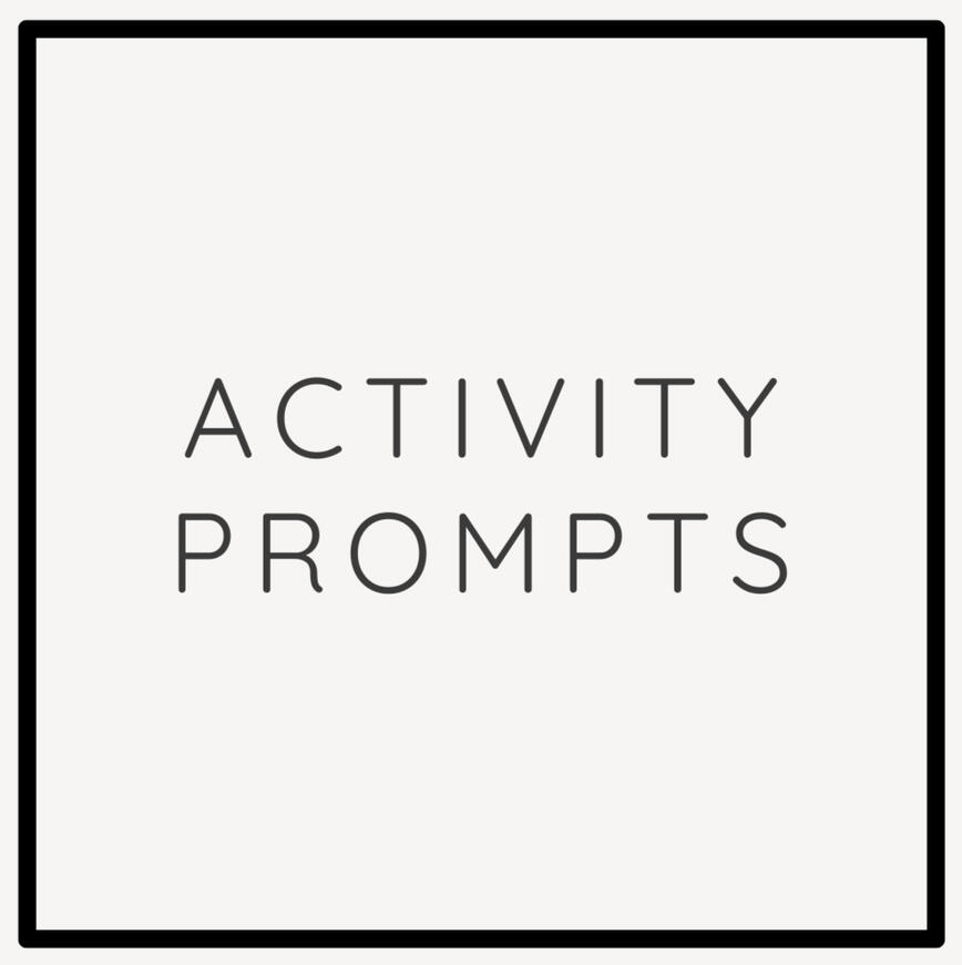 Square graphic with a black square outline and "activity prompts" in the center