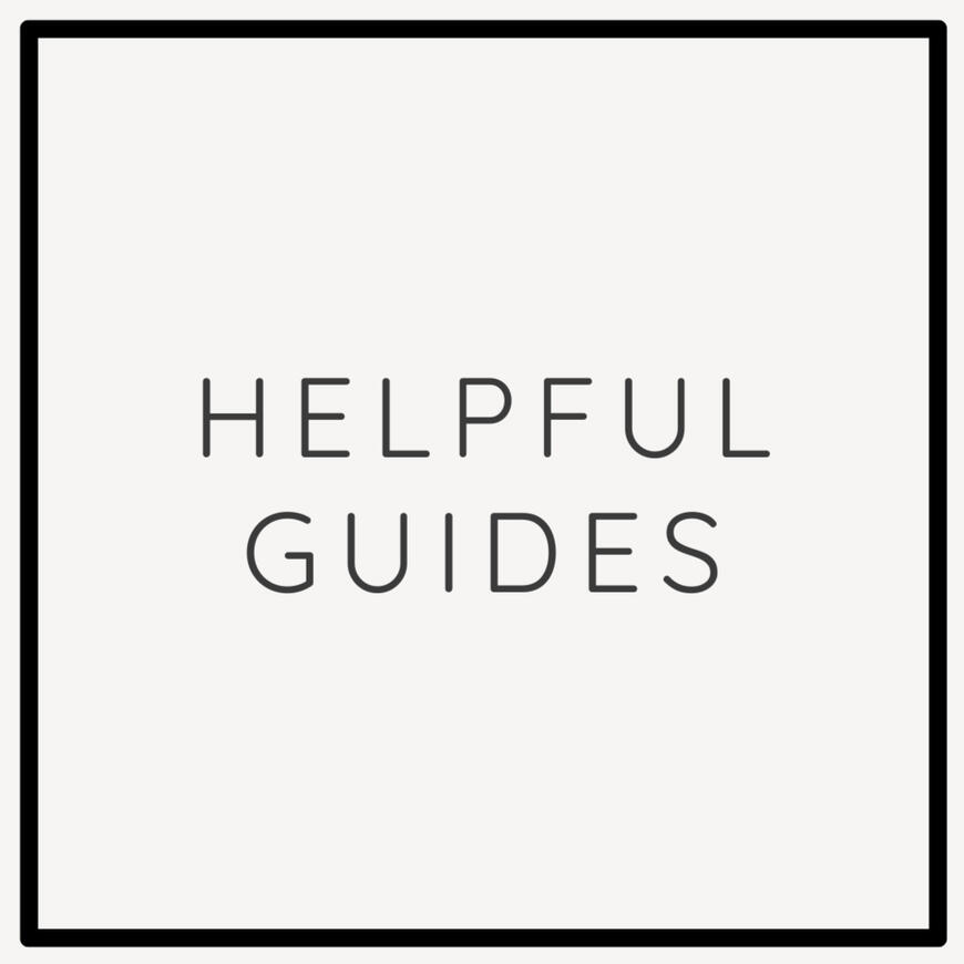 Square graphic with a black square outline and "helpful guides" in the center